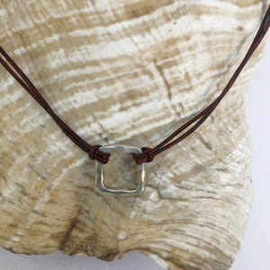 Handmade Organic Sterling Silver Organic Square Leather Choker Necklace