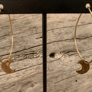 Handmade 14K GF Hoop Earrings with Bronze Crescent Moons