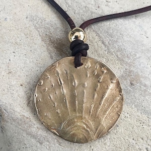 Handmade Organic Bronze Round Shell Leather Necklace