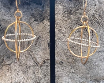 Gold Filled Saturn Double Hoop Earrings with Sterling Silver Beaded Wire