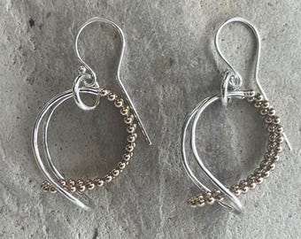 Sterling Silver Looped Double Hoop Earrings with 14K Gold Filled Beaded Wire