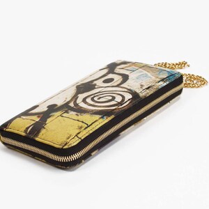 Monedero de cuero Kat Graffiti Impresión Zip Around con pulsera de cadena