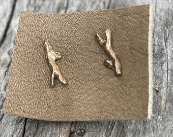 Handmade Bronze Branch Stud Earrings