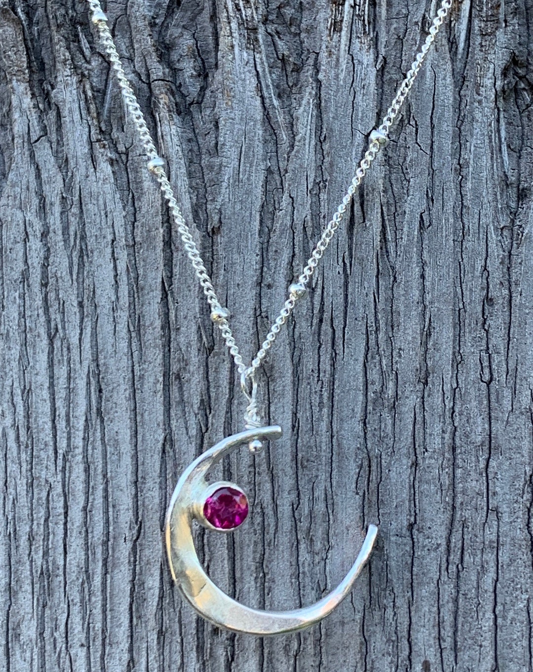 Handmade Sterling Silver Crescent Moon Necklace With Tube Set Pink ...