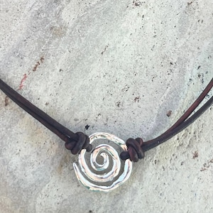 Handmade Organic Silver Spiral Leather Choker Necklace
