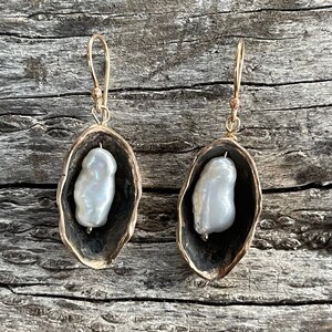 Bronze and 14k Gold Fill Pearl in Pod Earrings