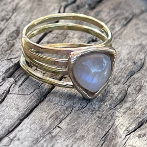 Handmade 14K Gold Wrap Ring with Triangular Bezel Set Moonstone