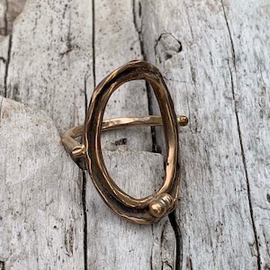 Organic Two Peas in a Pod Bronze Circle Ring with Two Bronze Beads and 14K Gold Fill Band