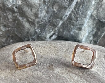 Handmade Organic Bronze Square Post Earrings