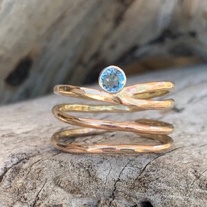 Gold Fill Wrap Ring with Tube Set Aquamarine