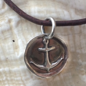 Handmade Sterling Silver Anchor Charm Adjustable Leather Bracelet