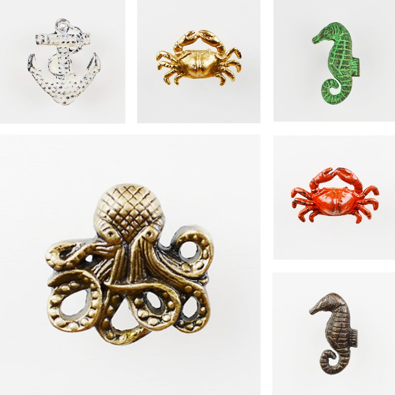 Nautical Sea Animals Metal Door Knobs Drawer Cabinet Pulls Etsy
