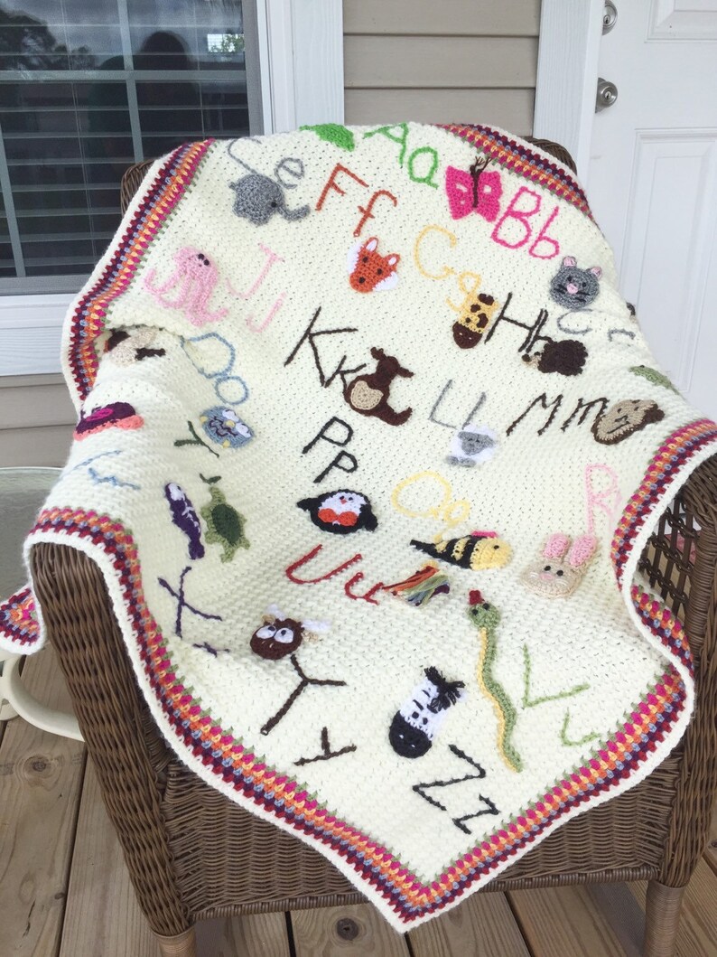Crochet Animal Alphabet Baby Blanket Crochet Alphabet Baby Etsy