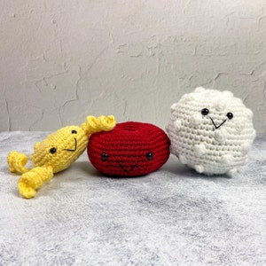 Crochet Blood Cell Plush Trio, Crochet Red Blood Cell, White Blood Cell & Platelet Anatomy Plushie Set