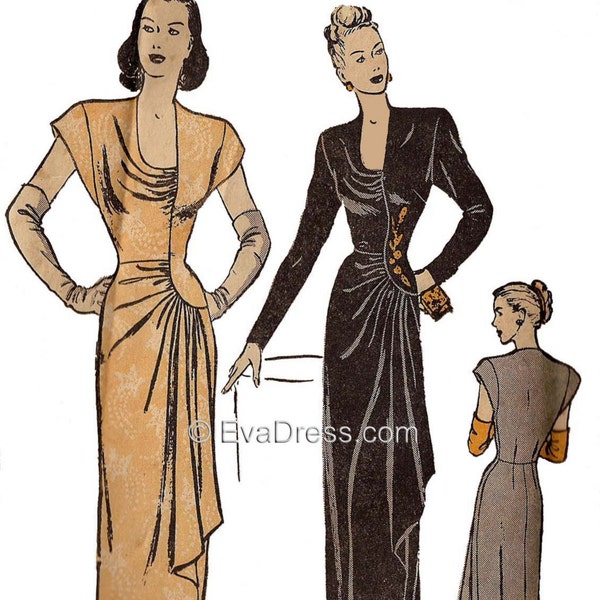 1946 Draped Dinner Gown 40" to 46" bust E-PATTERN by EvaDress, Ceil Chapman-esque!