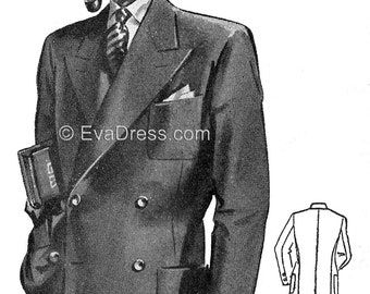 1940's Men's Blazer, Multi-size DIGITAL PATTERN 36" to 40" chest by EvaDress