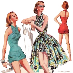 1956 Swim or Play Suit & Skirt DIGITAL PATTERN 30&quot; to 36&quot; bust by EvaDress