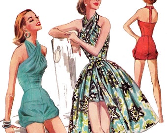 1956 Swim or Play Suit & Skirt DIGITAL PATTERN 38&quot; to 42&quot; bust by EvaDress
