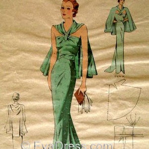 ¡Patrón de vestido de cena y capa de los años 30 de EvaDress!
