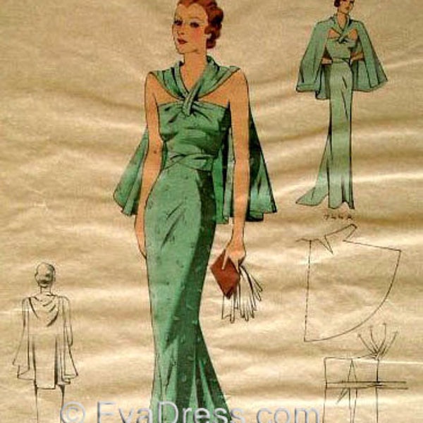 1930's Dinner Gown & Cape E-PATTERN 32 to 38 bust by EvaDress!