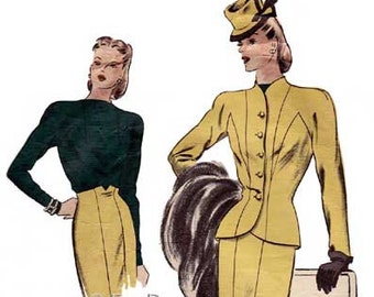 1944 Suit & Blouse DIGITAL Pattern by EvaDress 40" to 46" bust