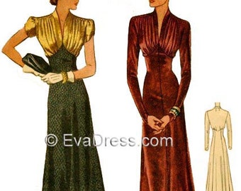 1938 Day or Evening Dress Pattern by EvaDress, one of our most popular!