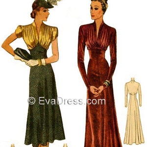 1938 Day or Evening Dress Pattern by EvaDress, one of our most popular!