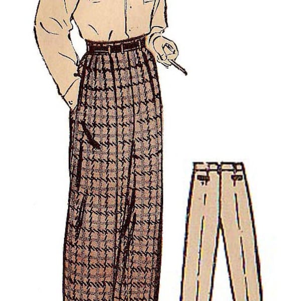 1940's Men's Wide Leg Trousers 32" to 38" waist DIGITAL Pattern by EvaDress