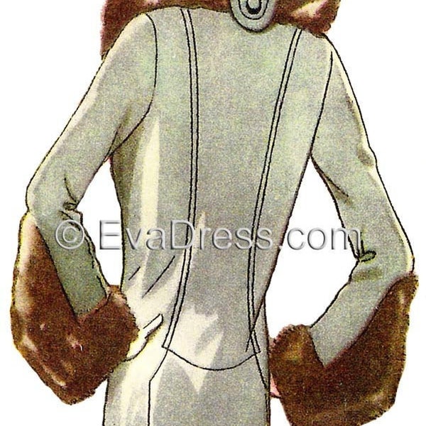 1929 Fur-Trimmed Coat with Large Collar EvaDress DIGITAL Pattern 36" bust