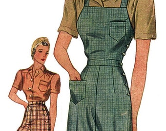 Naaipatroon jaren 40 wijde pijpen broeken en overalls, maat 34-40 (digitaal patroon)