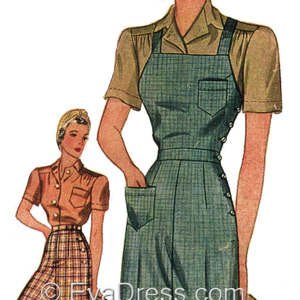 1940 Wide Leg Trousers and Overalls DIGITAL PATTERN set A (26" to 32" waist) by EvaDress