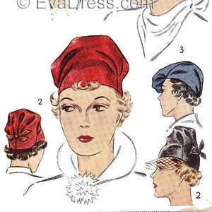1937 Set of Three Hat Styles 22 to 22-1/2&quot; head EvaDress Pattern