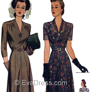 1943 Day or Evening Dress & Turban Pattern by EvaDress!