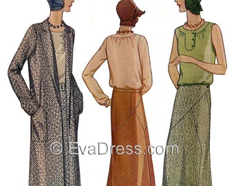 1929 Blouse, Skirt & Coat DIGITAL PATTERN 32" to 38" bust by EvaDress