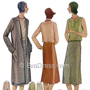 1929 Blouse, Skirt & Coat DIGITAL PATTERN 32&quot; to 38&quot; bust by EvaDress
