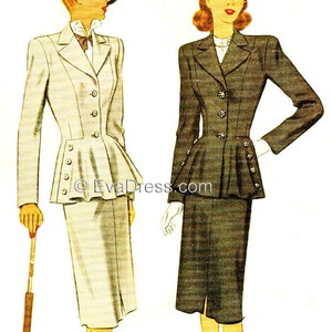 1947 Two-Piece Suit New-Look Inspired Pattern by EvaDress