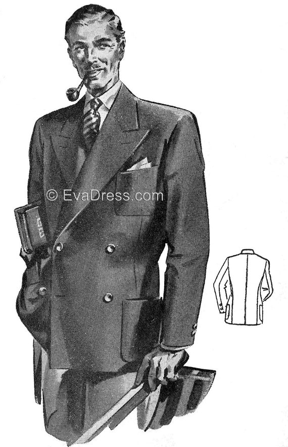 1940's Men's Blazer, Multi-size DIGITAL PATTERN 36" to 40" chest by EvaDress