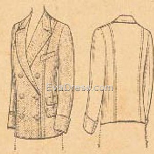 May include: A double-breasted blazer with a long, fitted silhouette. The blazer has a notched collar, long sleeves, and a single button closure at the waist. The blazer is shown in a front and back view.