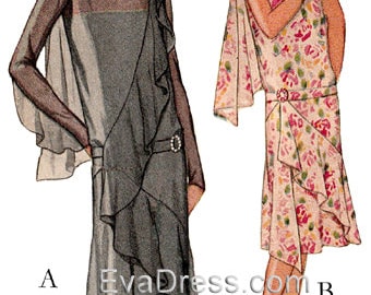 Vestido con volantes de 1928, patrón multitalla de EvaDress