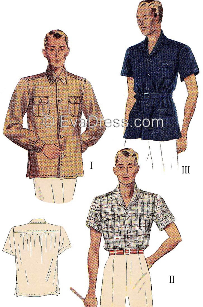 1930s Sewing Patterns- Dresses, Pants, Tops 1937 Mens Shirt Pattern by EvaDress - Multi-size $15.00 AT vintagedancer.com