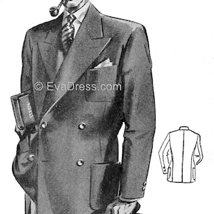 May include: A black double-breasted blazer with a pocket square and a book in the left hand. The blazer has two buttons on each side. The back of the blazer is also shown.
