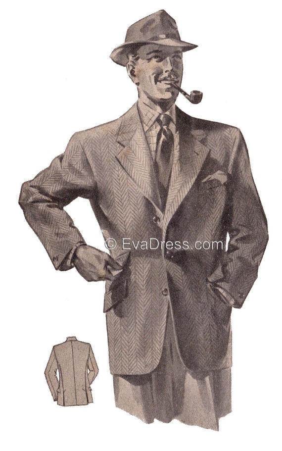 1940's Men's Semi-Hacking Jacket, Multi-size Pattern by EvaDress