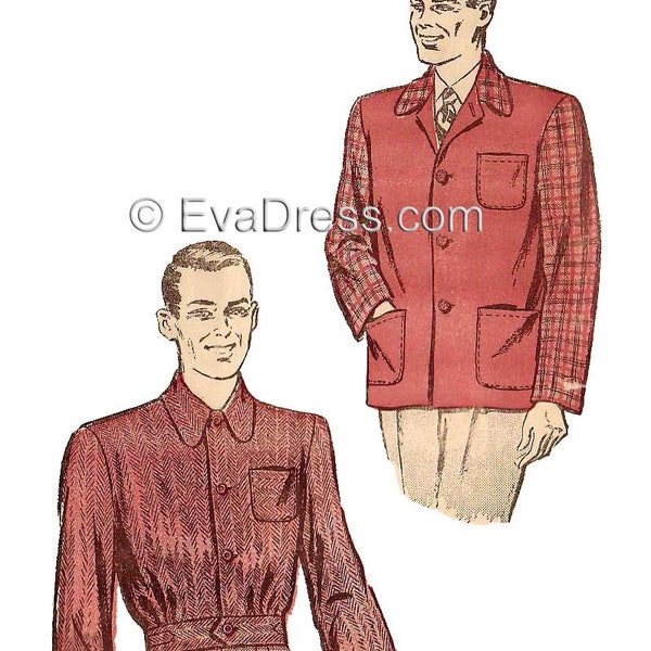 1940's Men's Jackets, sizes 38" to 44" chest DIGITAL PATTERN by EvaDress