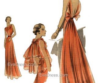 1935 Evening Gown, Slip & Cape DIGITAL Pattern by EvaDress