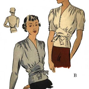 1938 Blouse 32&quot; to 38&quot; bust DIGITAL PATTERN by EvaDress