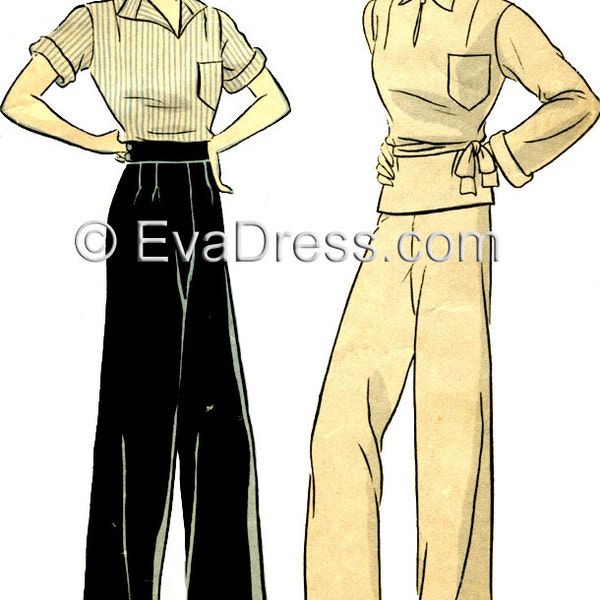 1935 Palazzo Ensemble DIGITAL PATTERN by EvaDress 40" to 46" bust