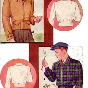 May include: Three different styles of jackets for men. The first jacket is a brown zippered jacket. The second jacket is a white button-up shirt. The third jacket is a plaid blue and green jacket.