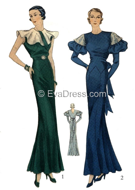 green emerald velvet dress 1933 Evening Gown E30-4327 – EvaDress Patterns