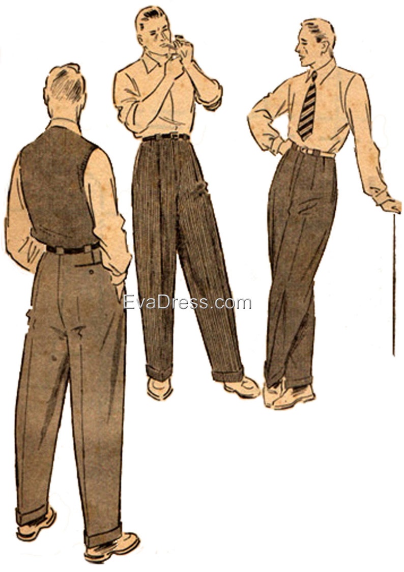 Men’s Vintage Reproduction Sewing Patterns 1950 Trousers Pattern by EvaDress $18.00 AT vintagedancer.com