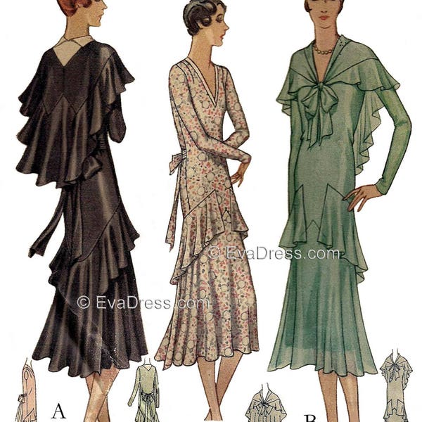 1930 Flounced Dress & Cape Pattern by EvaDress